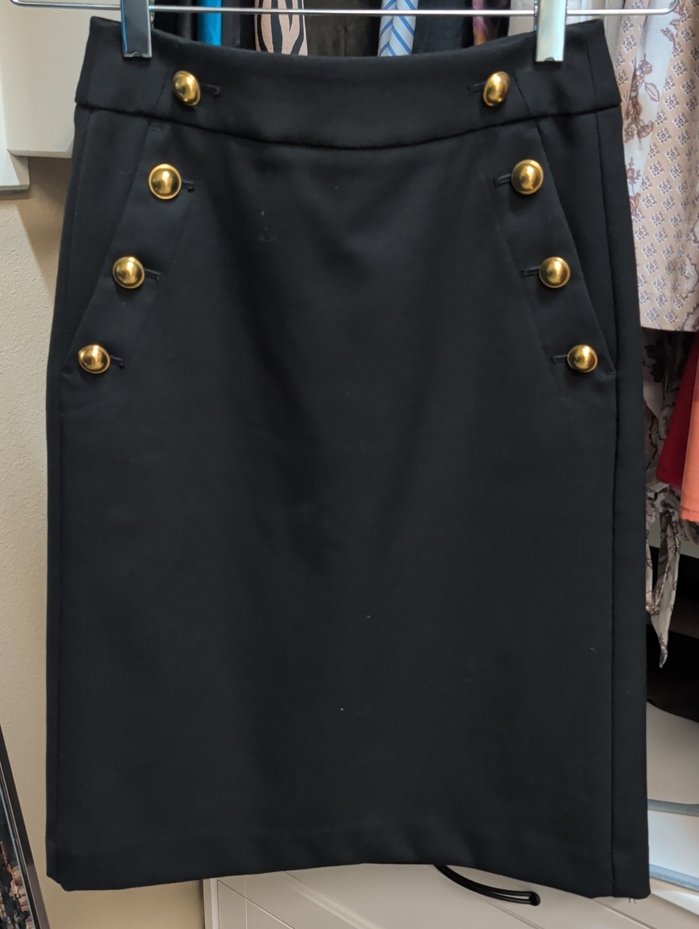 LOFT Black Pencil Skirt with Gold Buttons